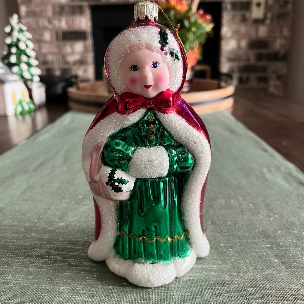 Vintage Hand Blown Glass Christmas Ornament Mrs. Santa Claus